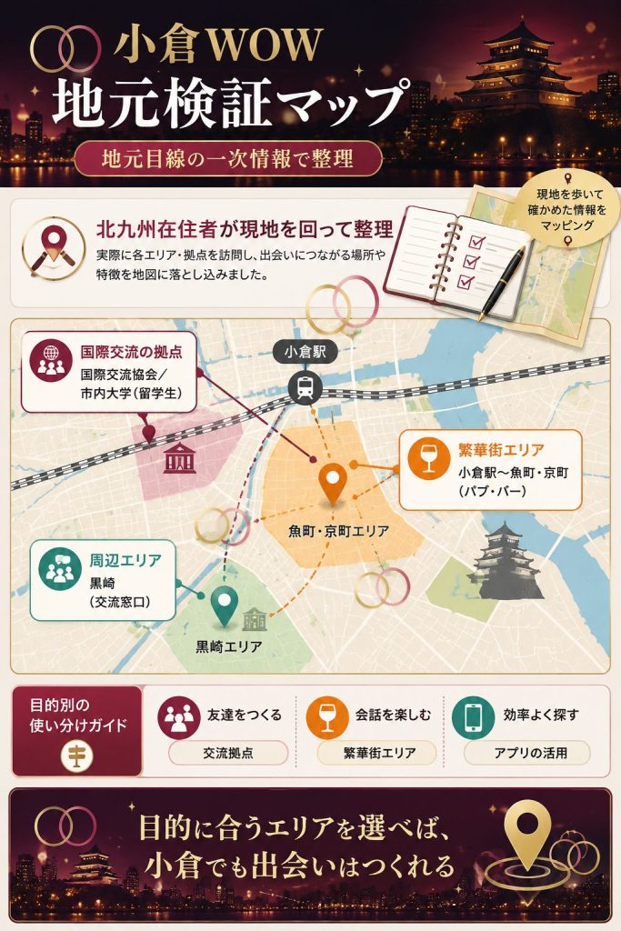 小倉の国際交流拠点や繁華街エリアを地元目線で整理した独自マップ図解