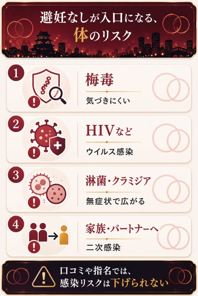 避妊なしで生じる主な感染症リスクの一覧図