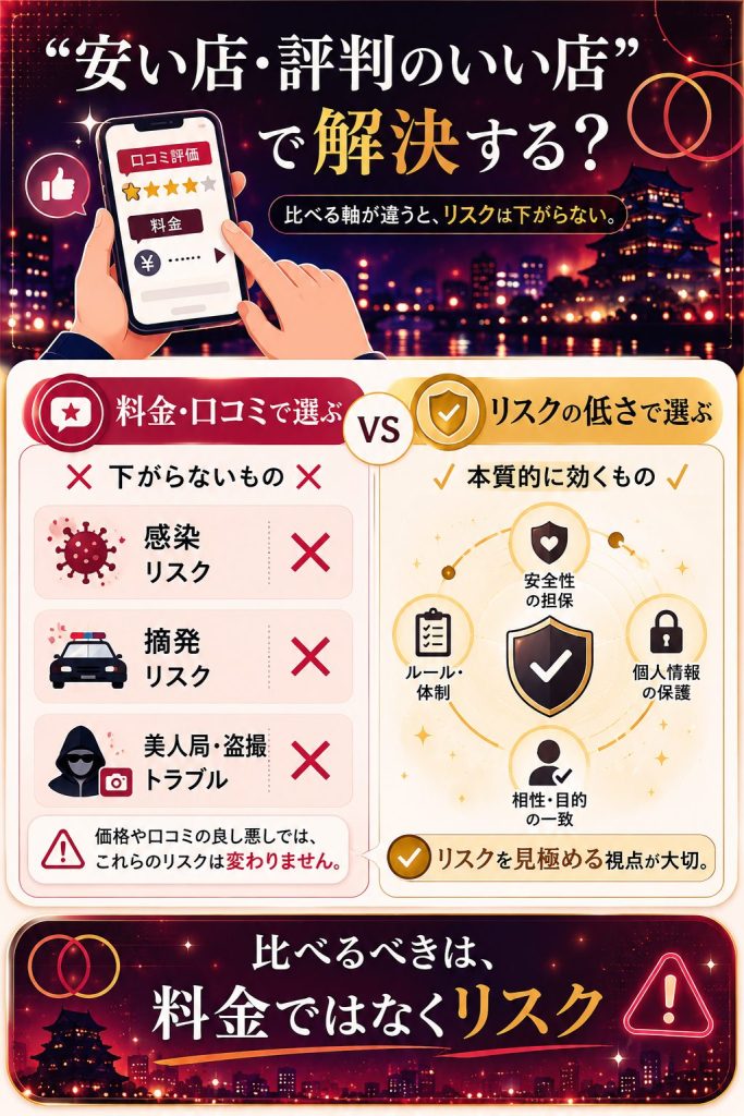 料金や口コミで店を選んでも下がらないリスクの対比図