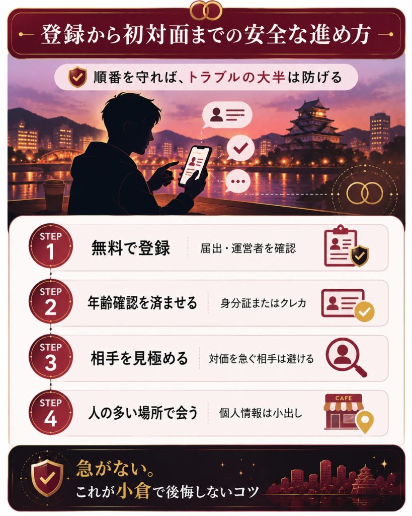 出会い系アプリの登録から初対面までの安全な手順の図解