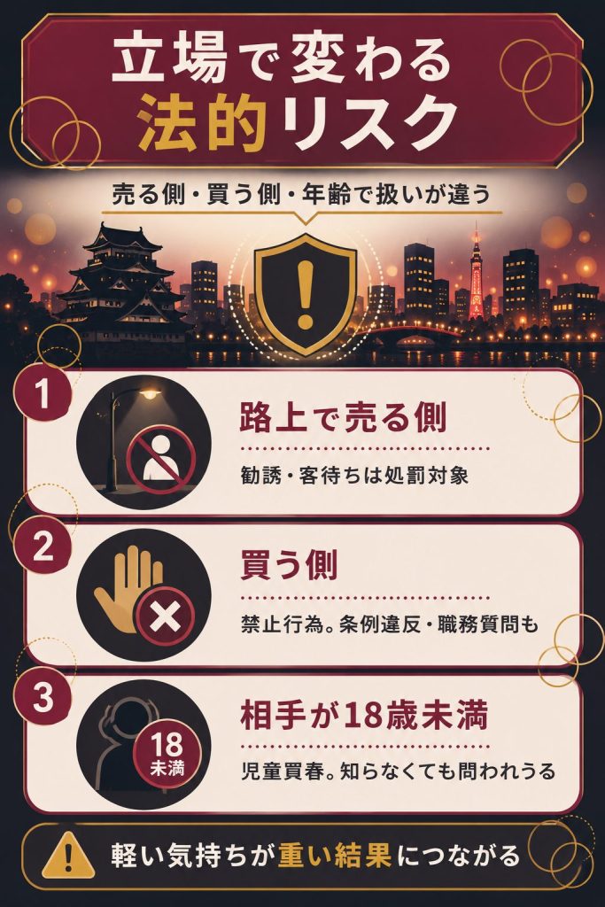 立場と年齢で変わる法的リスクの整理図