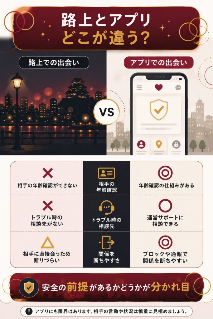 路上とアプリの出会い方を比べた対比図