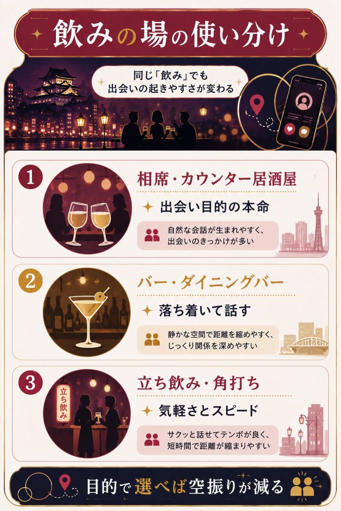 相席・バー・立ち飲みの使い分け図