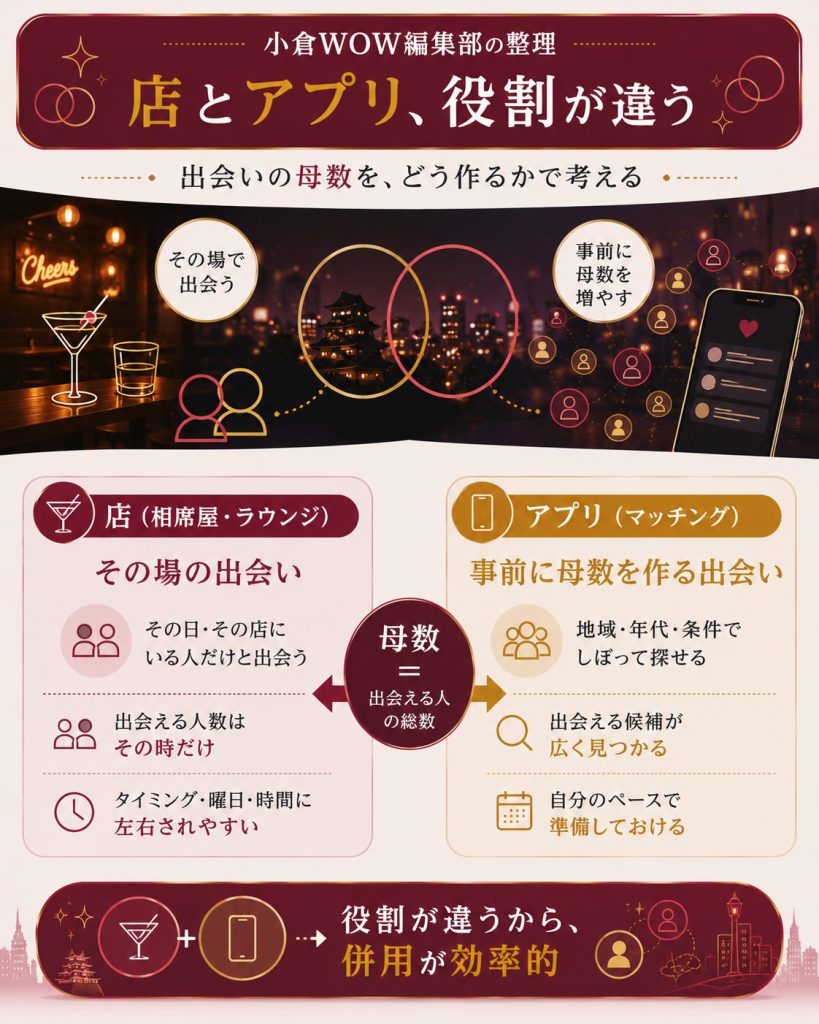 店とアプリの役割の違いを母数の観点で整理した図